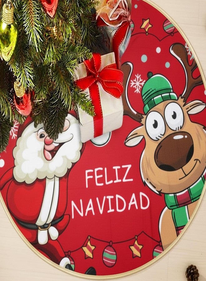 أسينشين تنورة شجرة عيد الميلاد بتصميم سانتا ورنة من أسينشن، مصنوعة من قماش فاخر، ذات طبقتين، لتزيين شجرة عيد الميلاد، غطاء قاعدة، زينة حفلات الأعياد، غطاء سفلي لشجرة عيد الميلاد (23 بوصة). - Image 1